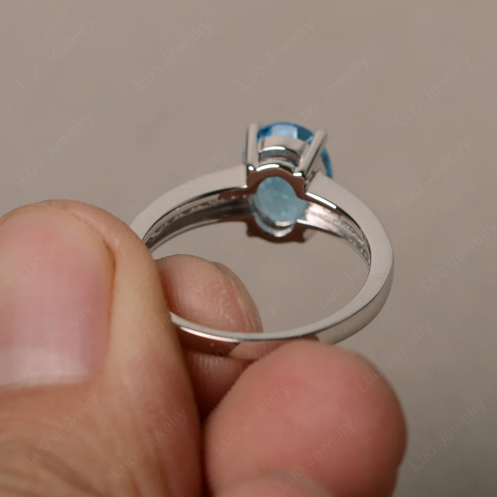 Classic Oval Swiss Blue Topaz Engagement Ring - Image 3