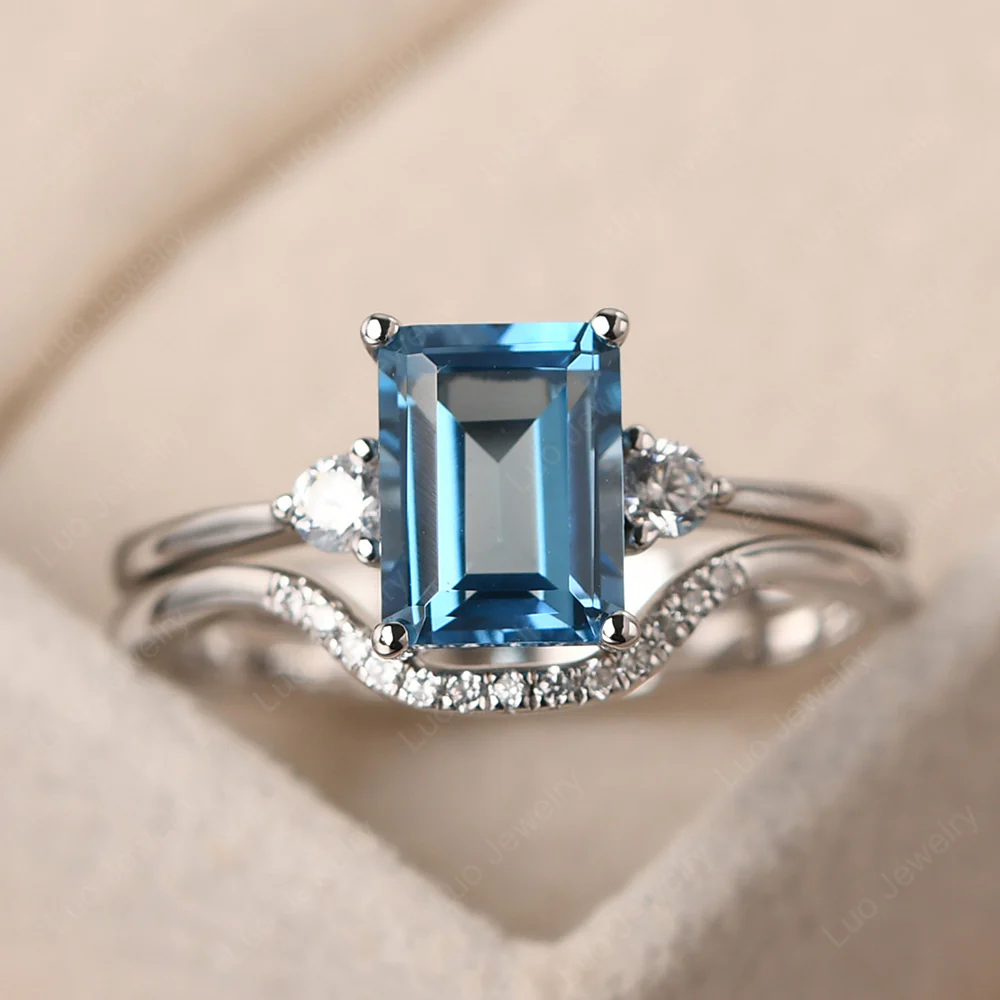 Swiss Blue Topaz Engagement Ring with Band