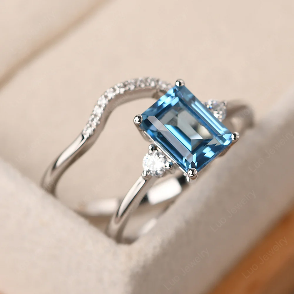 Swiss Blue Topaz Engagement Ring with Band - Image 2