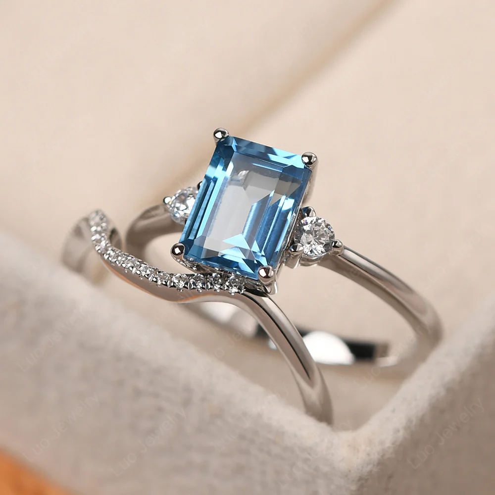 Swiss Blue Topaz Engagement Ring with Band - Image 3
