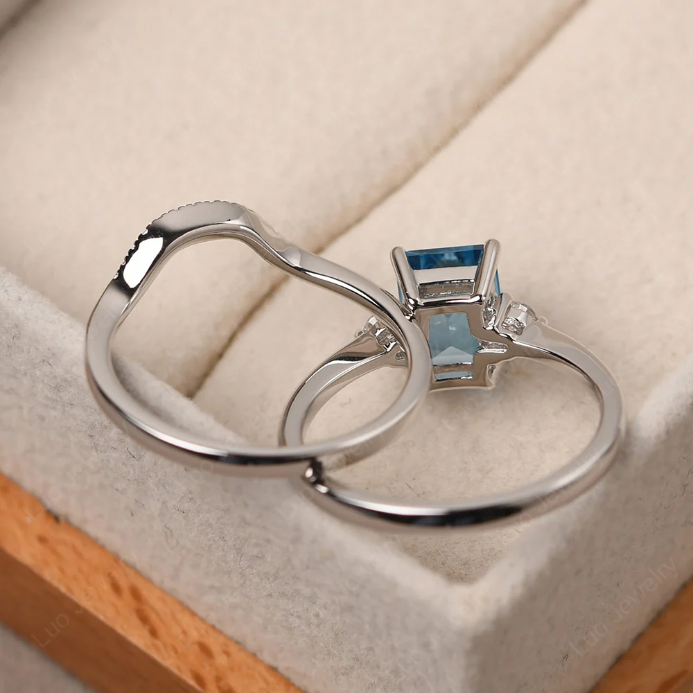 Swiss Blue Topaz Engagement Ring with Band - Image 4