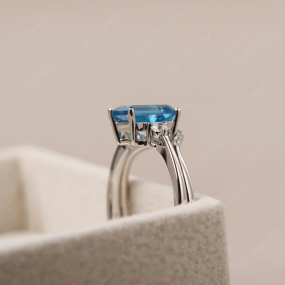 Swiss Blue Topaz Engagement Ring with Band - Image 5