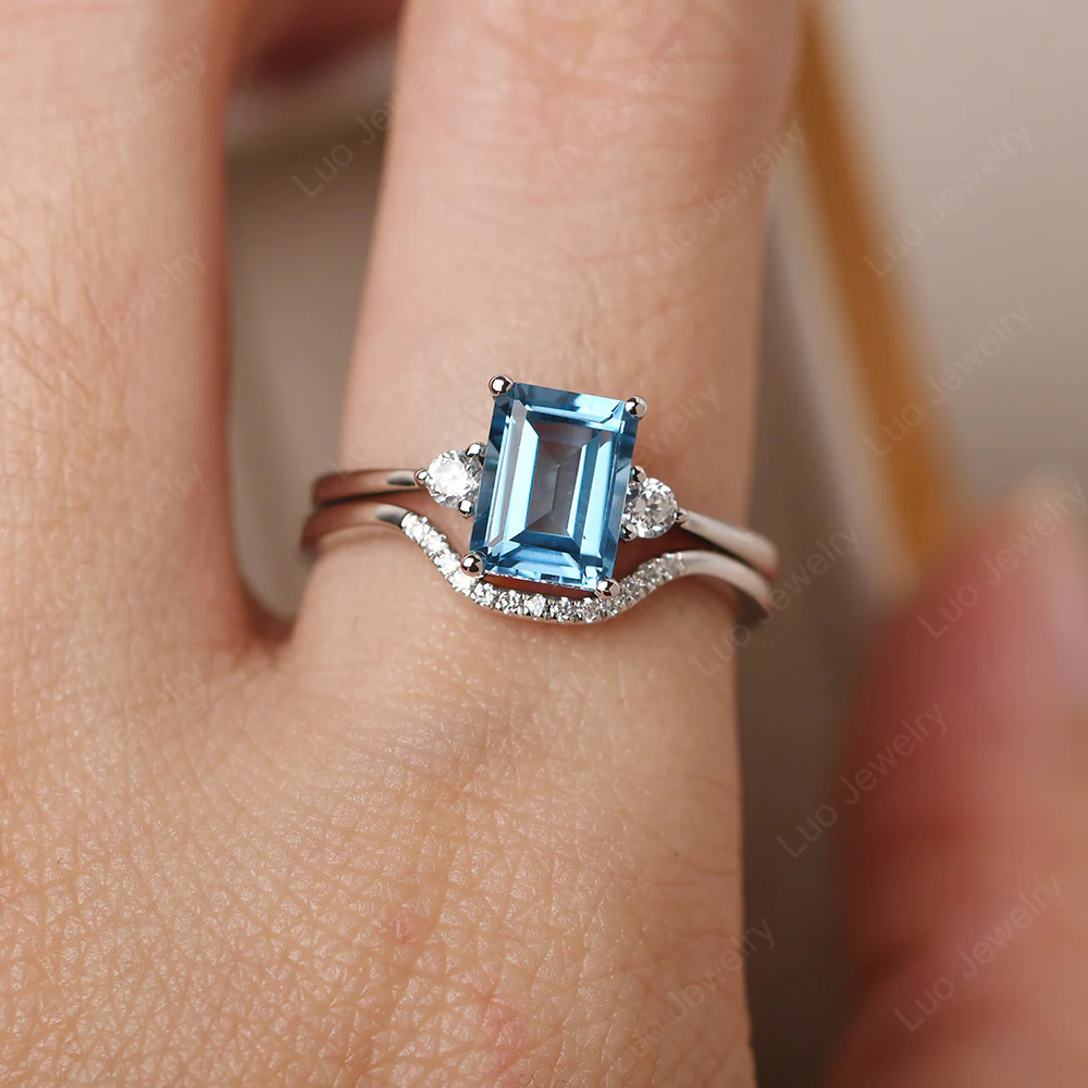 Swiss Blue Topaz Engagement Ring with Band - Image 6