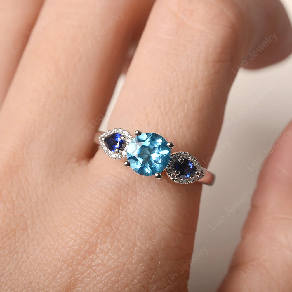 Euro Shank Swiss Blue Topaz and Sapphire Ring - Image 5