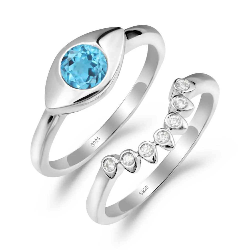 Swiss Blue Topaz Evil Eye Ring Set - Image 4