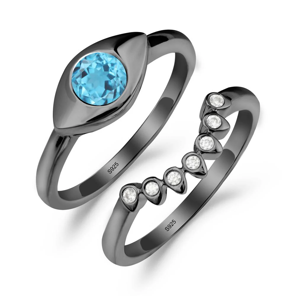 Swiss Blue Topaz Evil Eye Ring Set - Image 9