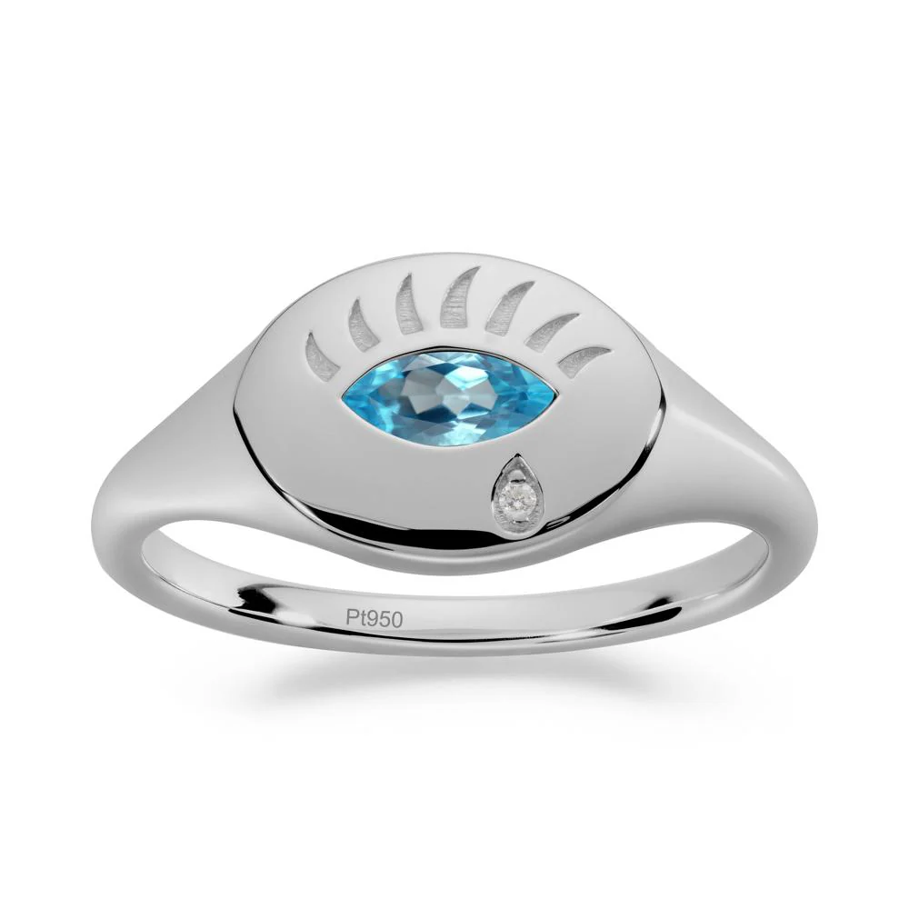 Swiss Blue Topaz Evil Eye Signet Ring