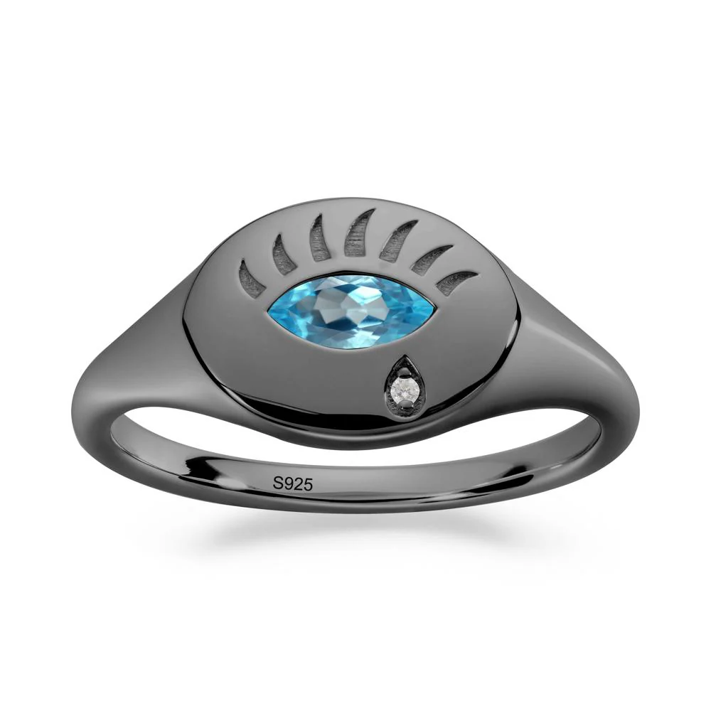 Swiss Blue Topaz Evil Eye Signet Ring - Image 3