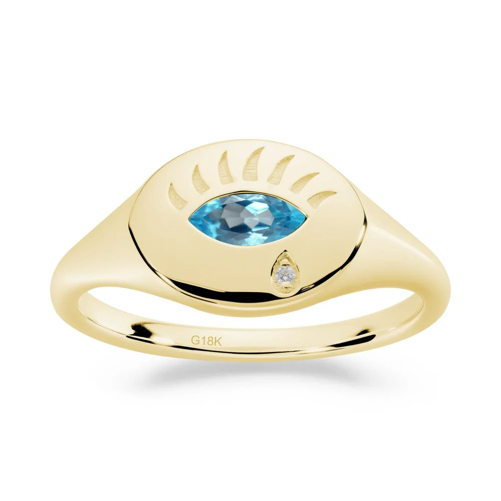 Swiss Blue Topaz Evil Eye Signet Ring - Image 5