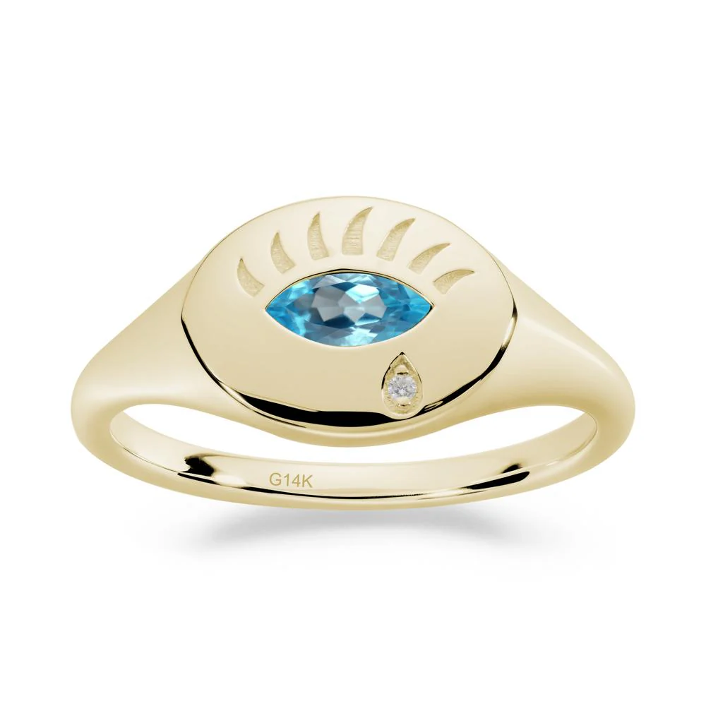 Swiss Blue Topaz Evil Eye Signet Ring - Image 6