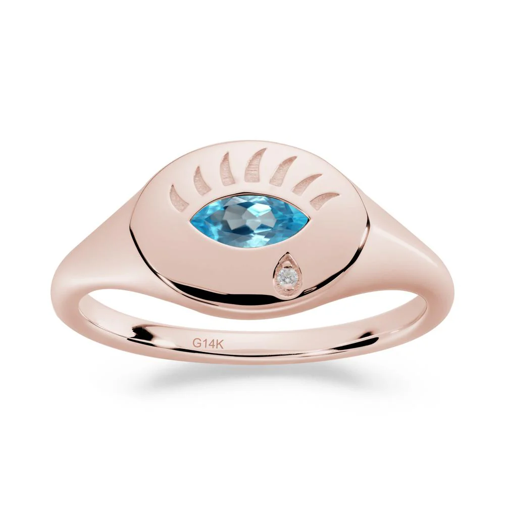 Swiss Blue Topaz Evil Eye Signet Ring - Image 7