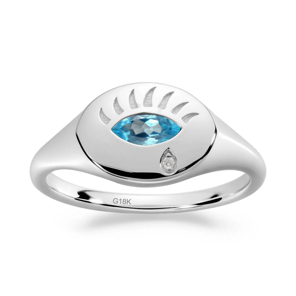 Swiss Blue Topaz Evil Eye Signet Ring - Image 8