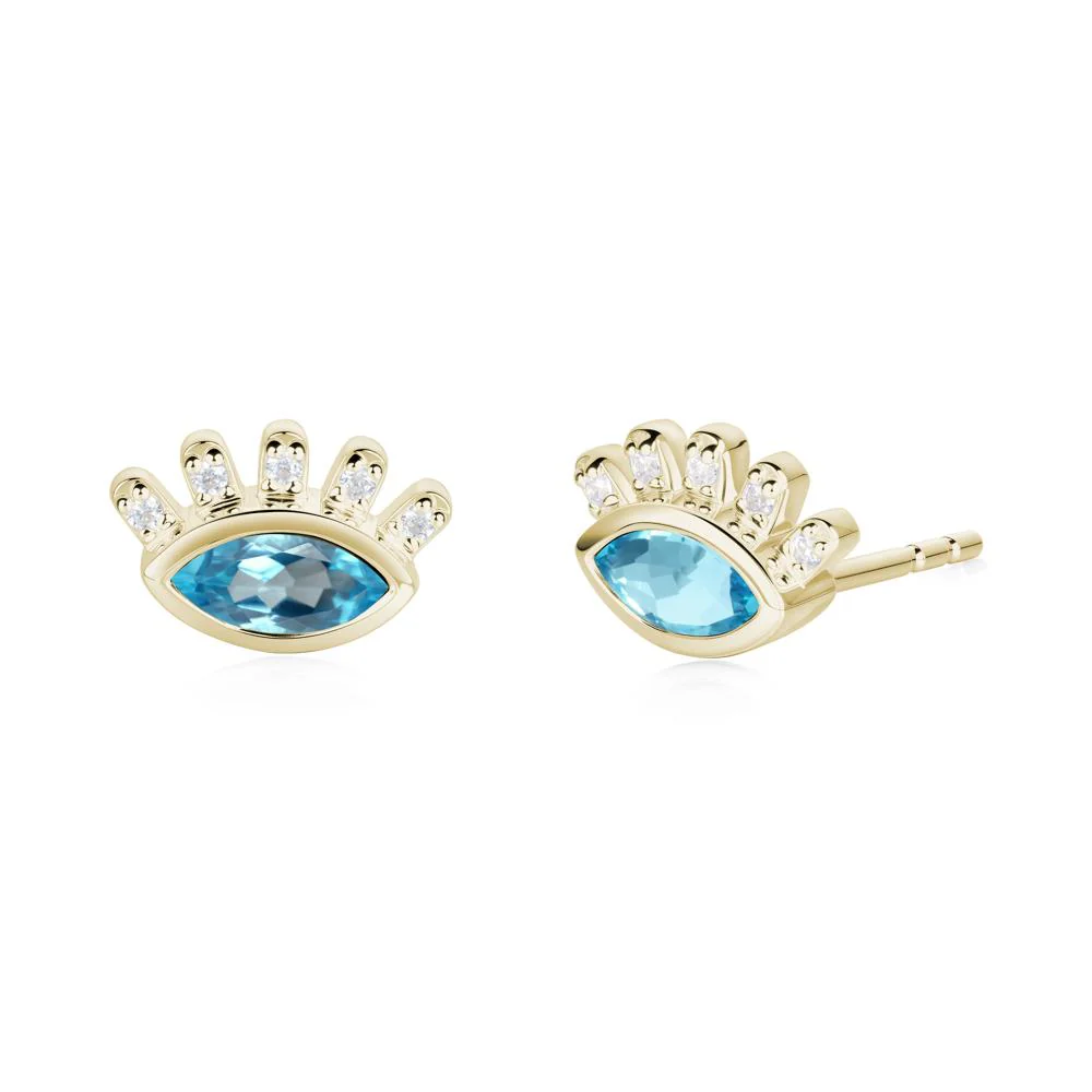 Swiss Blue Topaz Evil Eye Stud Earrings - Image 2