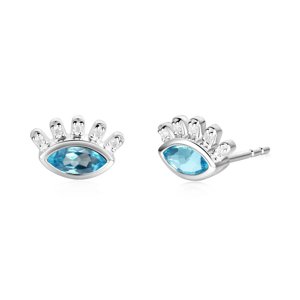 Swiss Blue Topaz Evil Eye Stud Earrings - Image 5