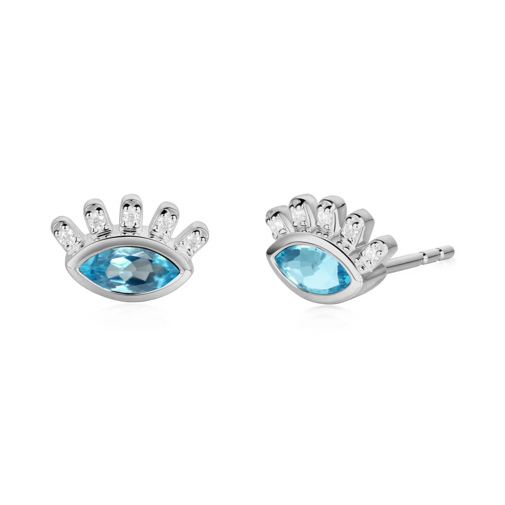 Swiss Blue Topaz Evil Eye Stud Earrings - Image 6