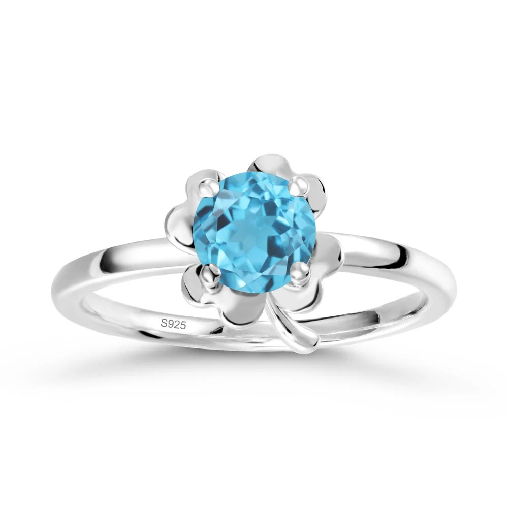 Swiss Blue Topaz Four Leaf Clover Creative Ring - Image 9