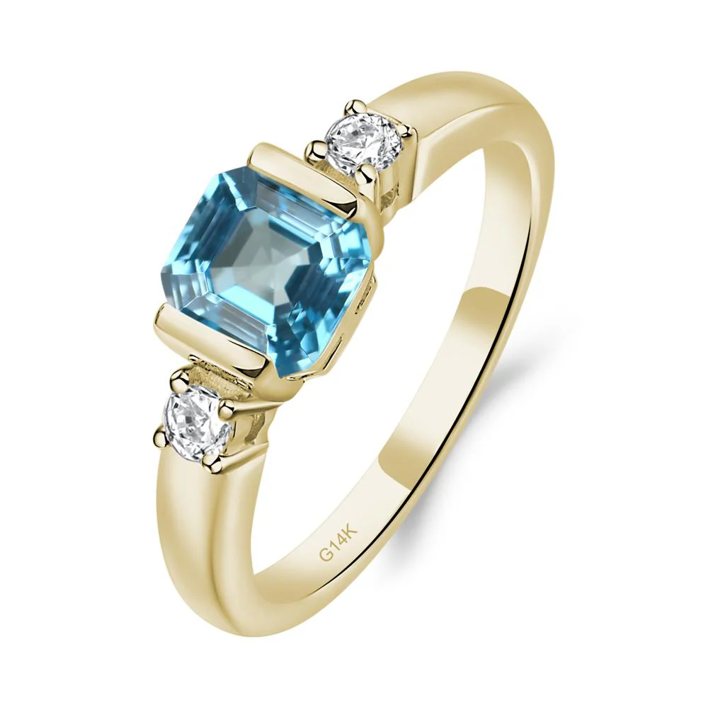Swiss Blue Topaz Half Bezel Set Asscher Cut Ring