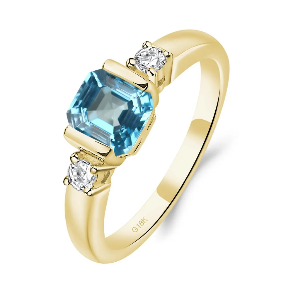 Swiss Blue Topaz Half Bezel Set Asscher Cut Ring - Image 5