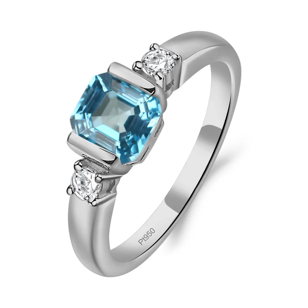 Swiss Blue Topaz Half Bezel Set Asscher Cut Ring - Image 6