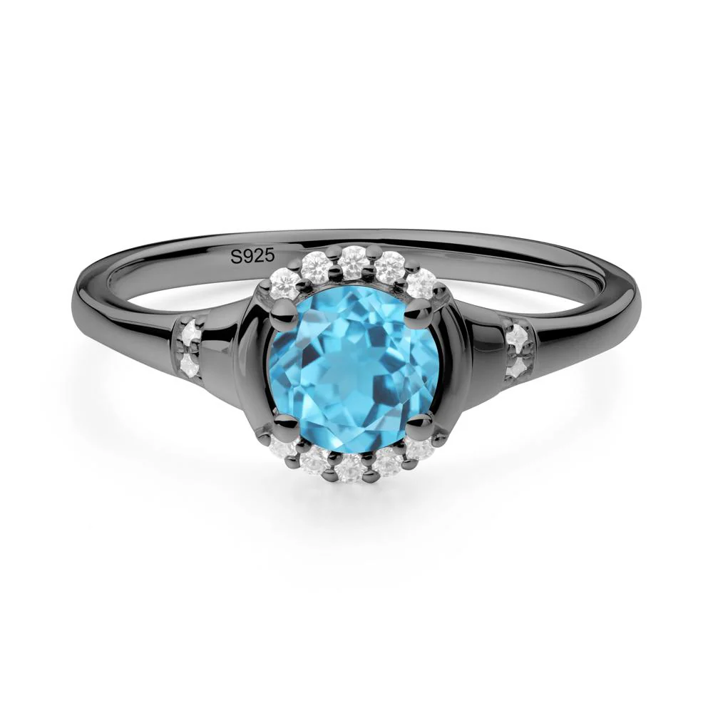 Swiss Blue Topaz Halo Statement Ring - Image 2