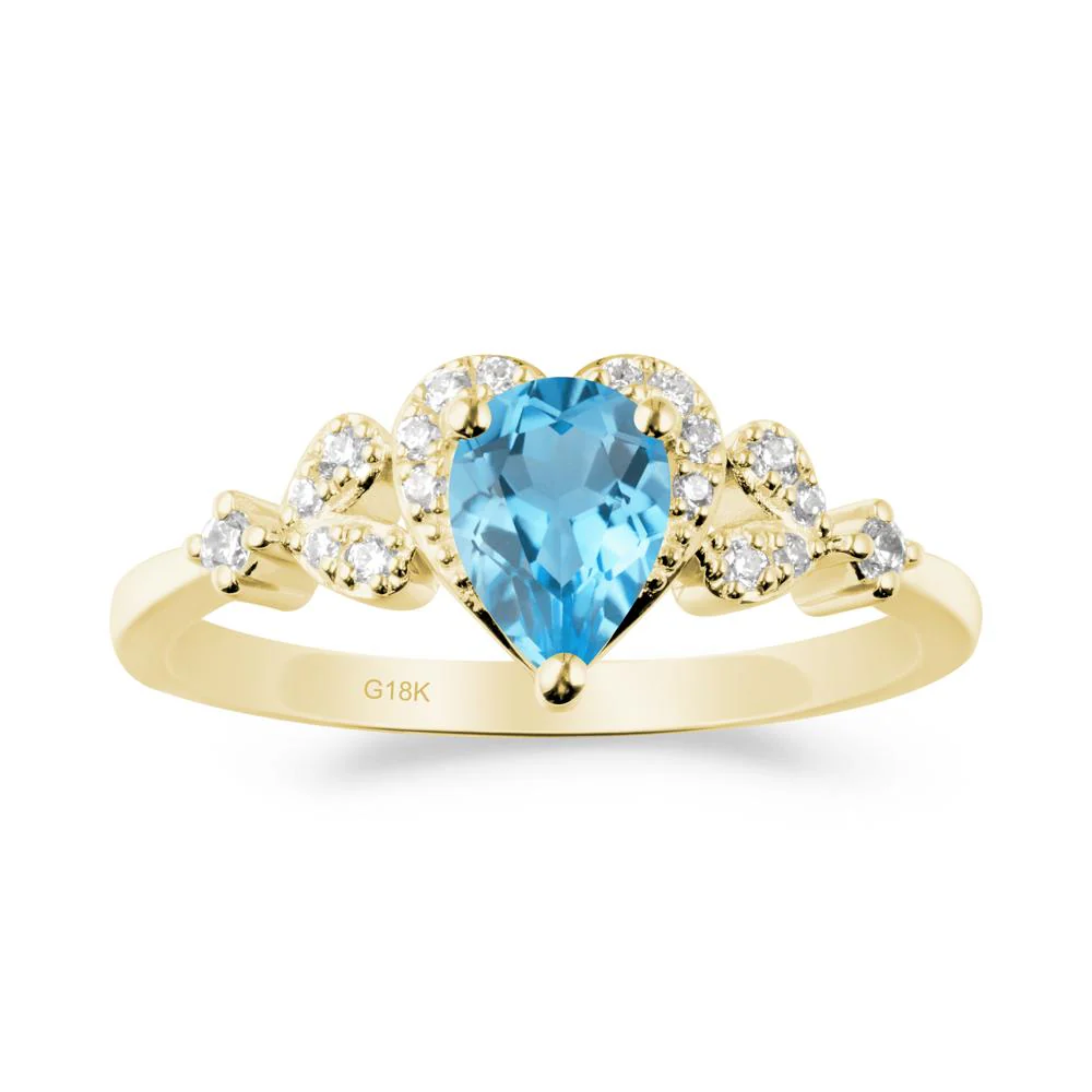 Swiss Blue Topaz Heart Ring with Leaf Accents - Image 3