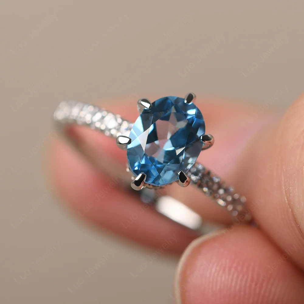 Swiss Blue Topaz Engagement Ring Hidden Halo - Image 2