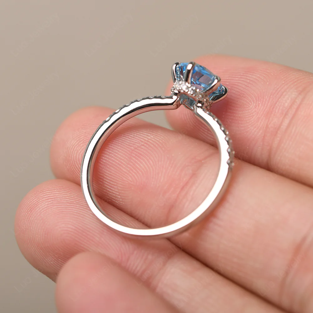 Swiss Blue Topaz Engagement Ring Hidden Halo - Image 3