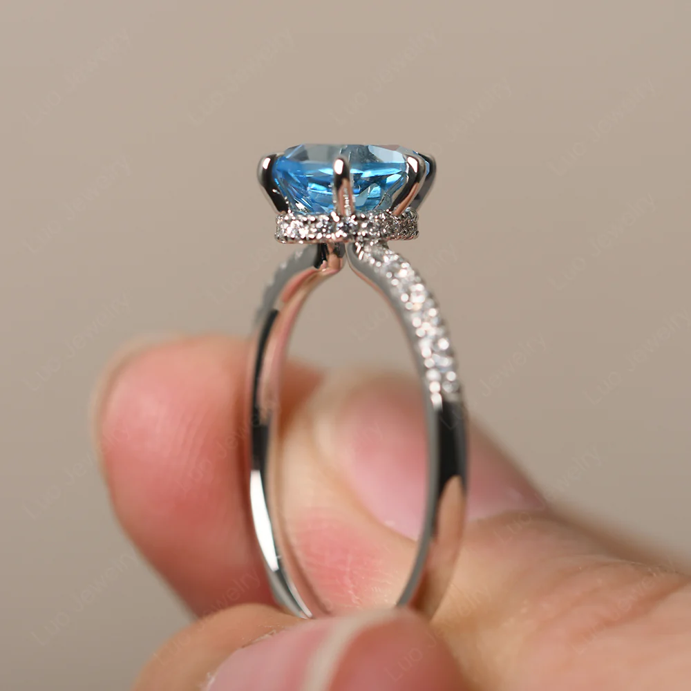 Swiss Blue Topaz Engagement Ring Hidden Halo - Image 4
