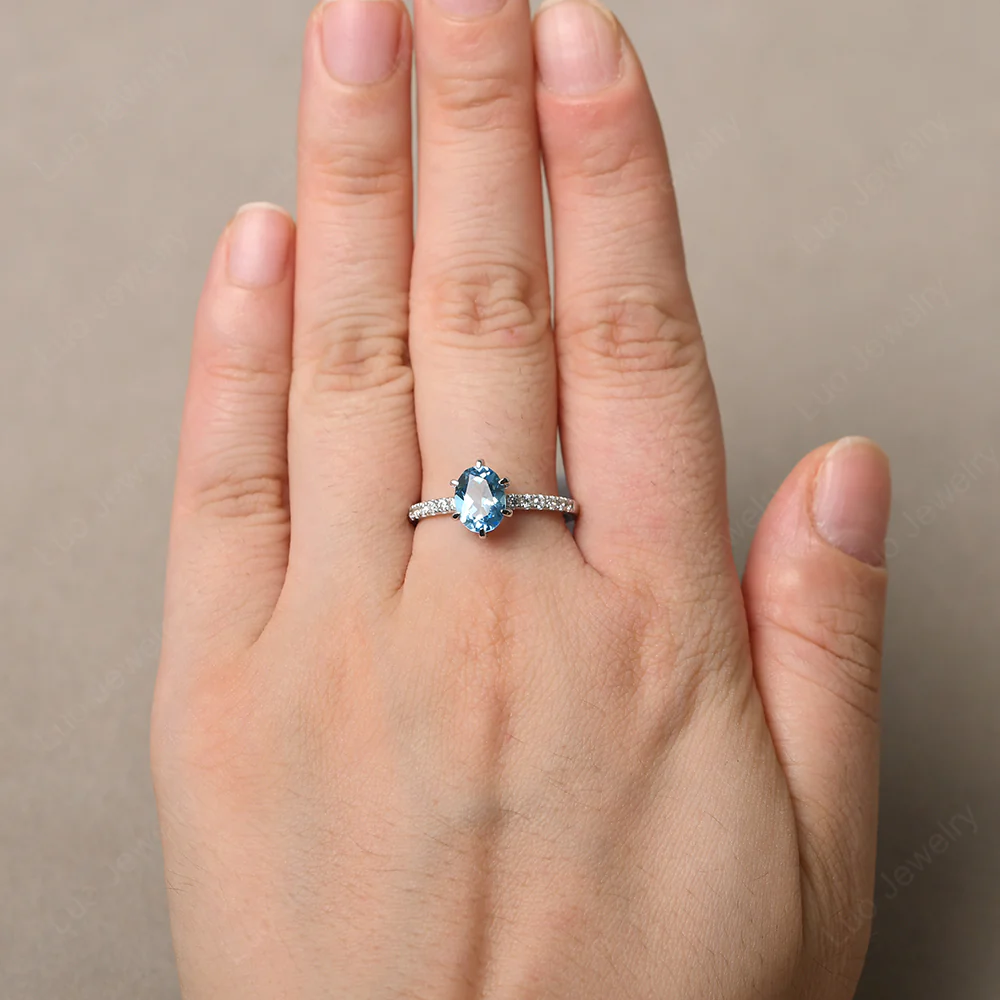 Swiss Blue Topaz Engagement Ring Hidden Halo - Image 5