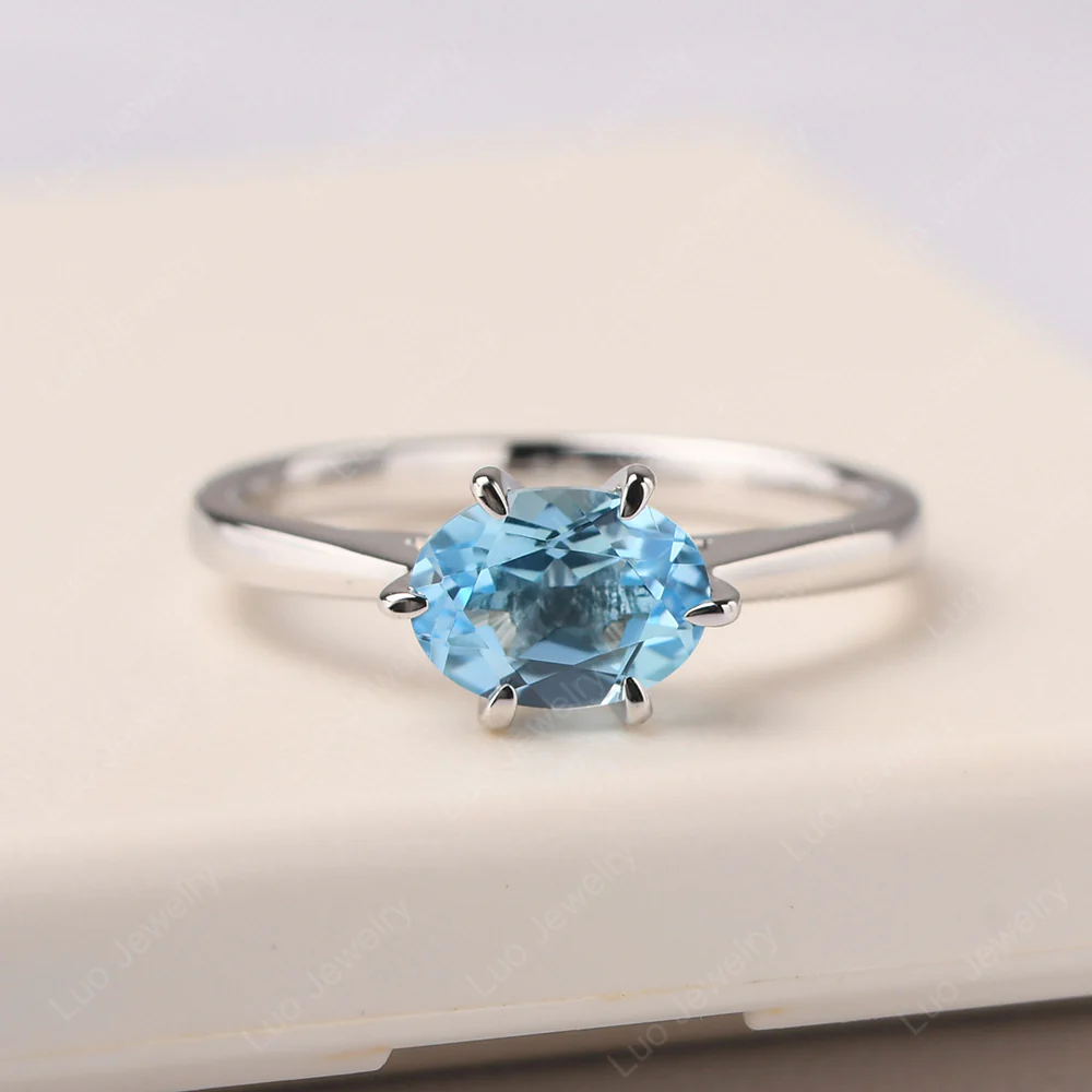 Swiss Blue Topaz 6 Prong Oval Engagement Ring