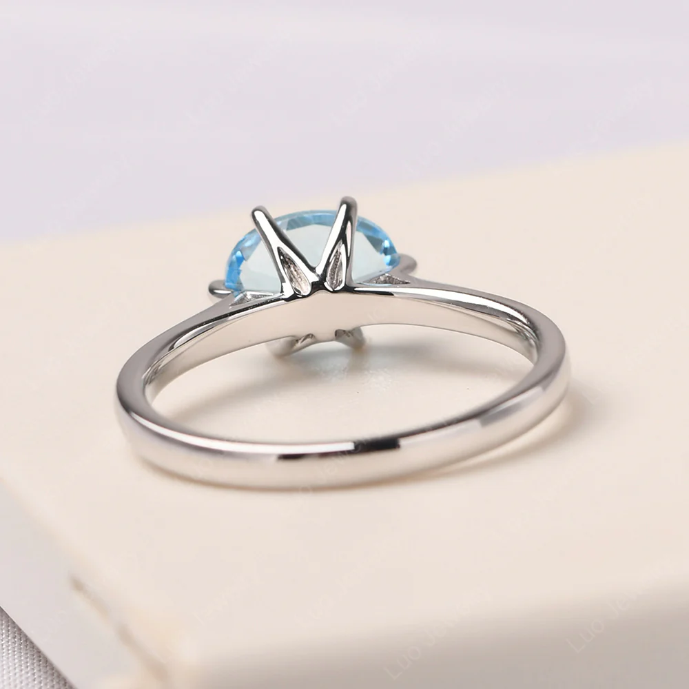 Swiss Blue Topaz 6 Prong Oval Engagement Ring - Image 3