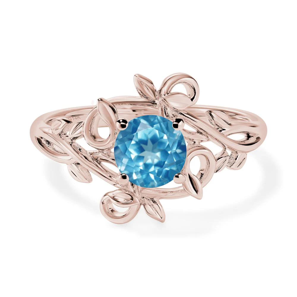 Swiss Blue Topaz Leaf and Vine Engagement Ring - Image 5