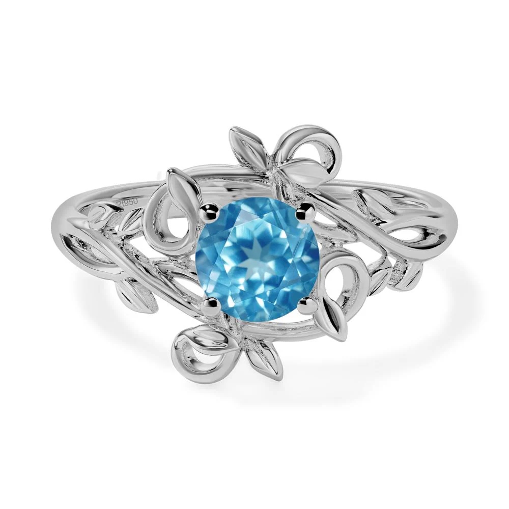 Swiss Blue Topaz Leaf and Vine Engagement Ring - Image 6
