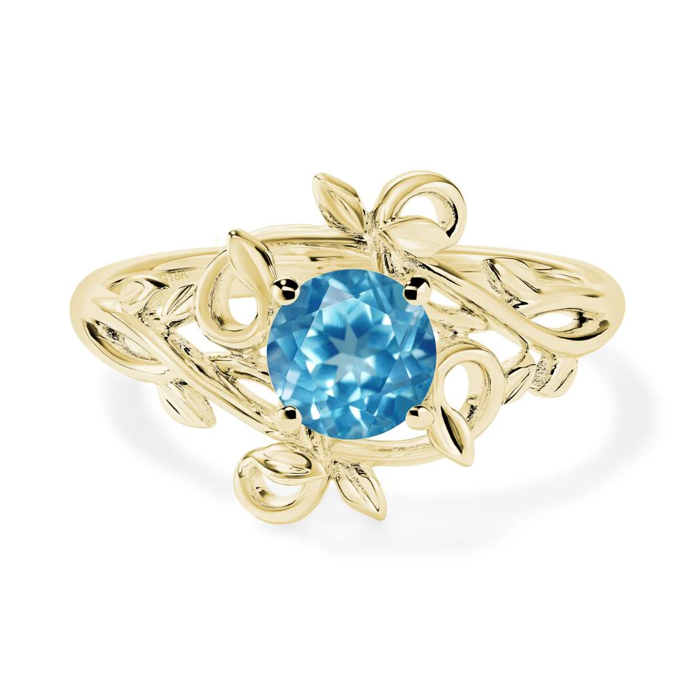 Swiss Blue Topaz Leaf and Vine Engagement Ring - Image 8