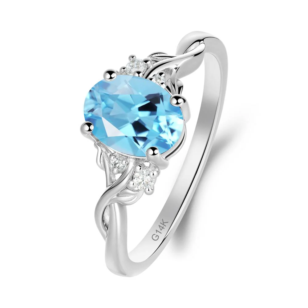 Swiss Blue Topaz Leaf Twist Engagement Ring