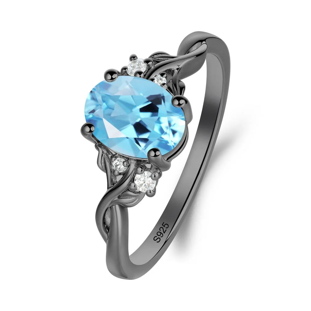 Swiss Blue Topaz Leaf Twist Engagement Ring - Image 3