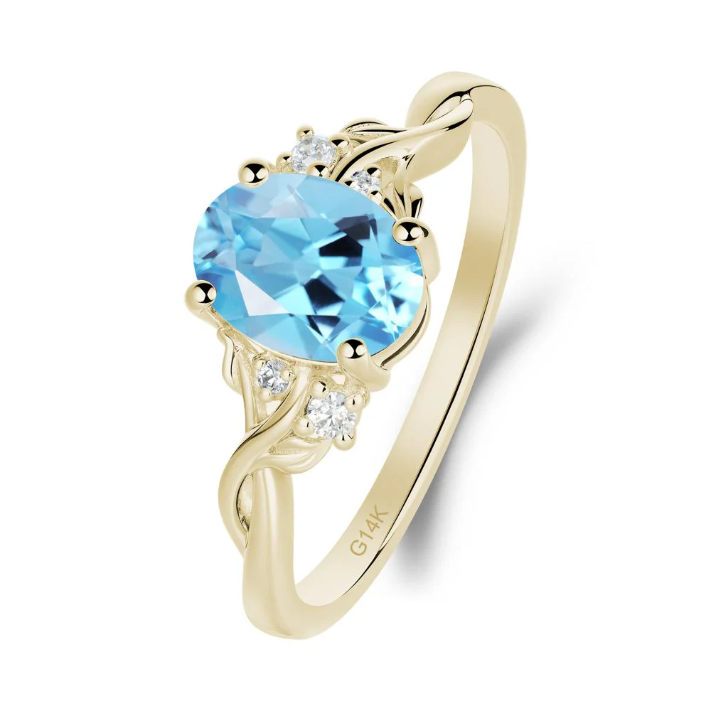 Swiss Blue Topaz Leaf Twist Engagement Ring - Image 6