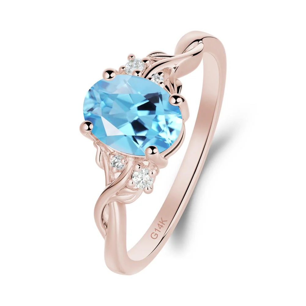 Swiss Blue Topaz Leaf Twist Engagement Ring - Image 7
