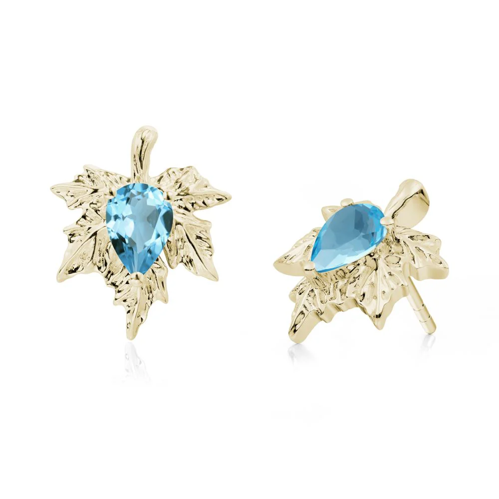 Swiss Blue Topaz Maple Stud Earrings - Image 2