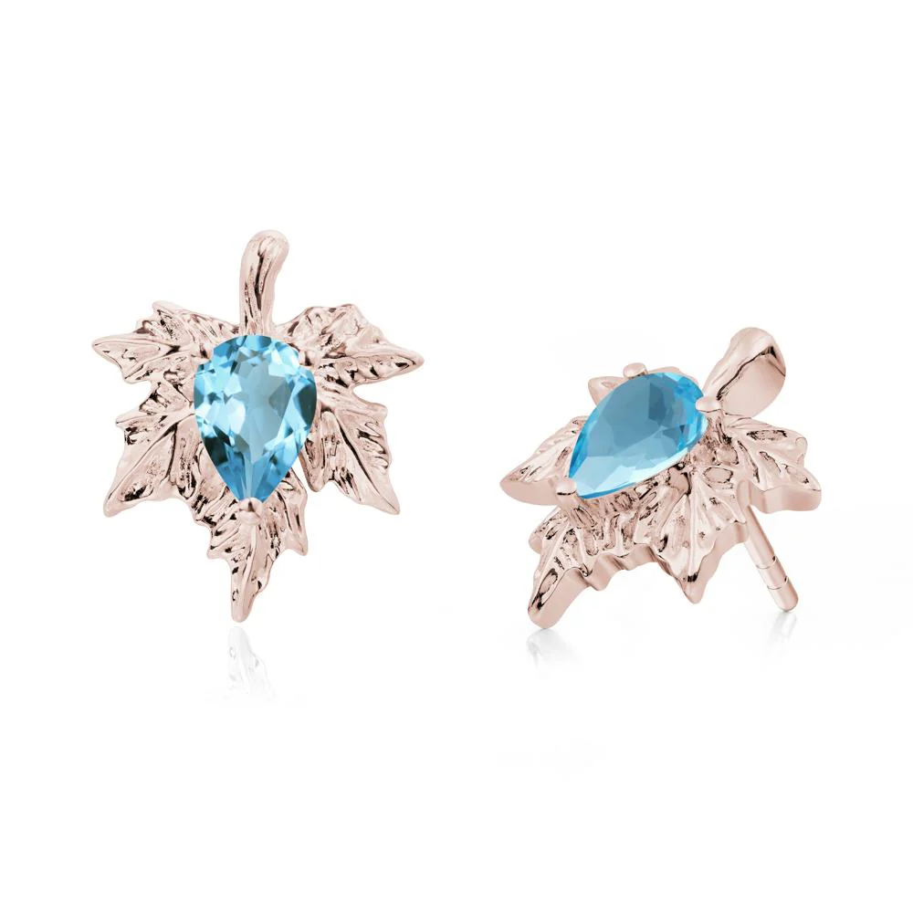 Swiss Blue Topaz Maple Stud Earrings - Image 3