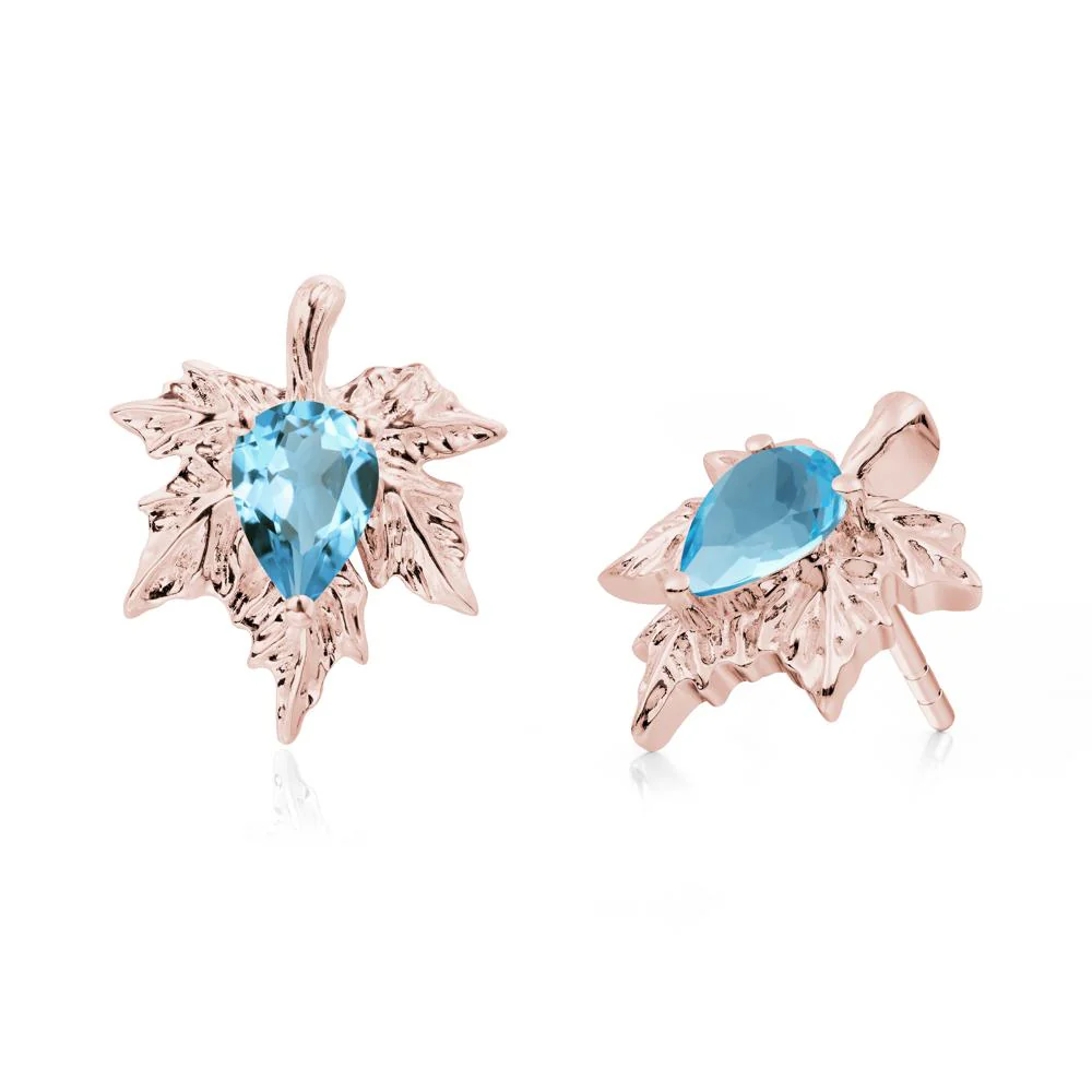 Swiss Blue Topaz Maple Stud Earrings - Image 5