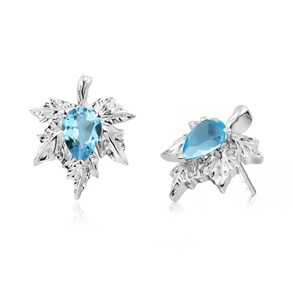Swiss Blue Topaz Maple Stud Earrings - Image 7