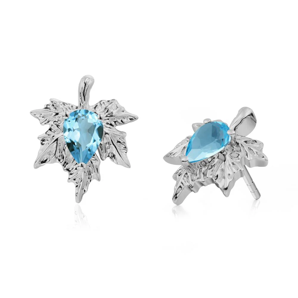 Swiss Blue Topaz Maple Stud Earrings - Image 8