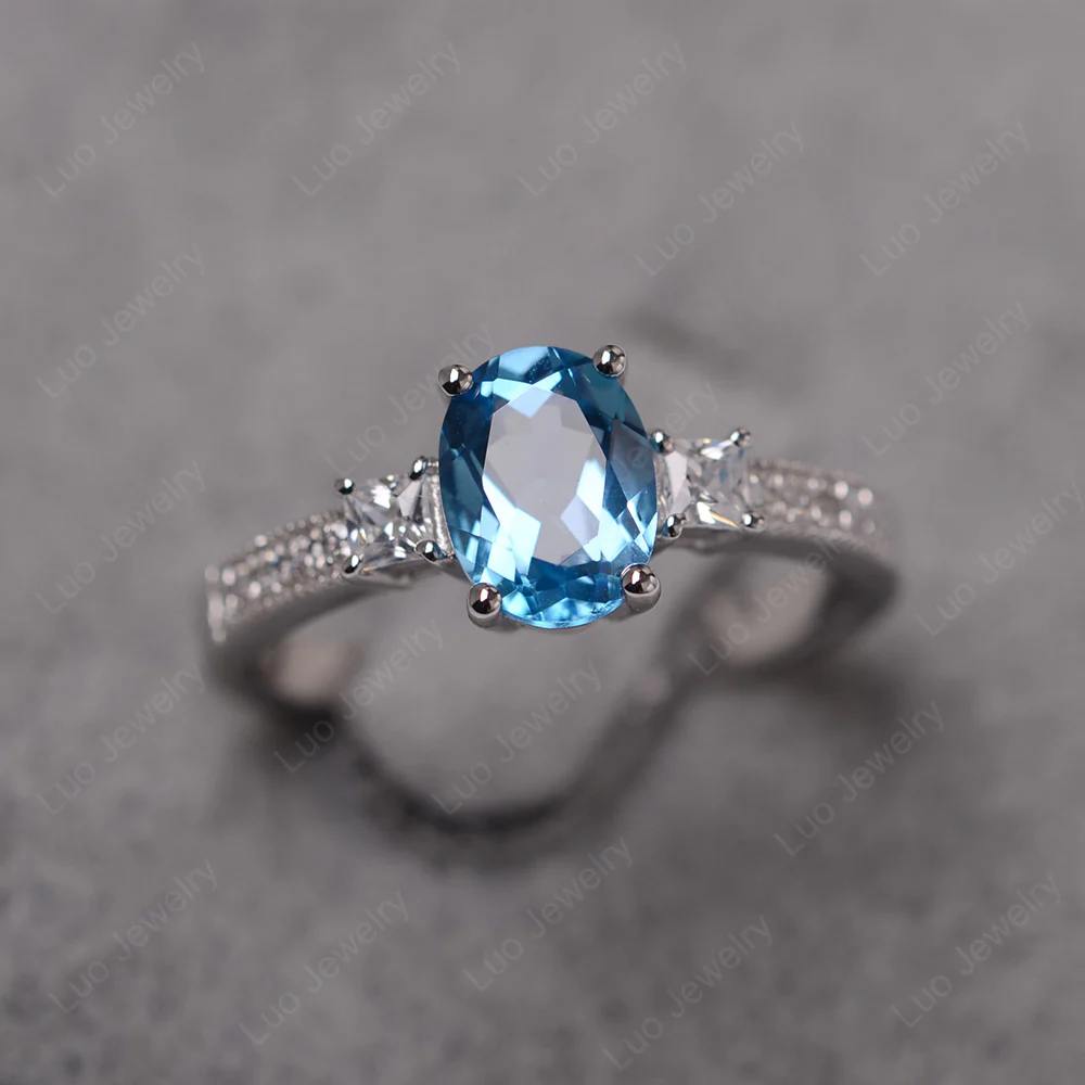 Oval Swiss Blue Topaz Milgrain Statement Ring