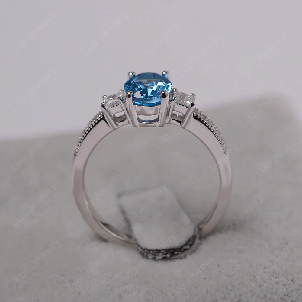 Oval Swiss Blue Topaz Milgrain Statement Ring - Image 3