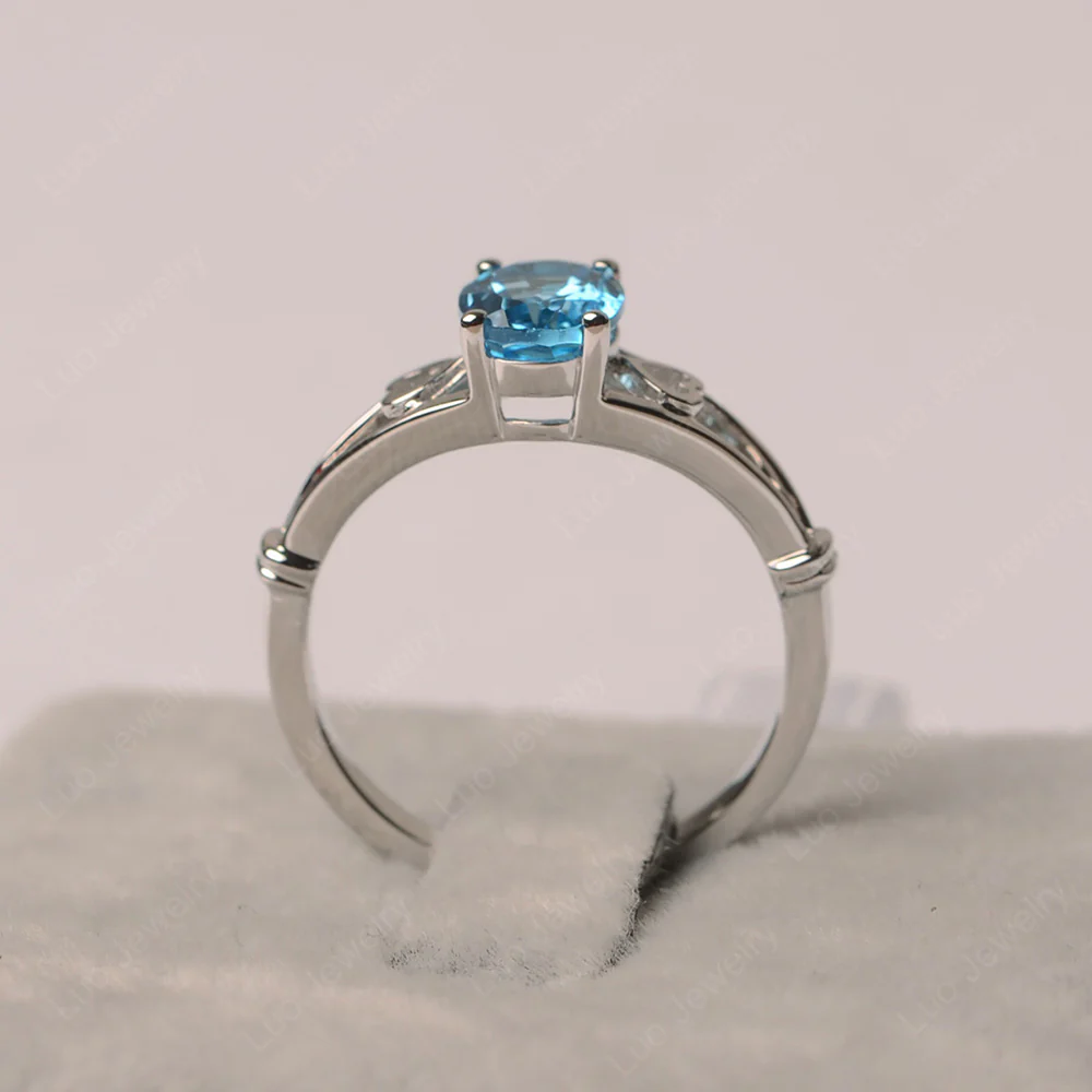 Swiss Blue Topaz Oval Cut Solitaire Engagement Ring - Image 2
