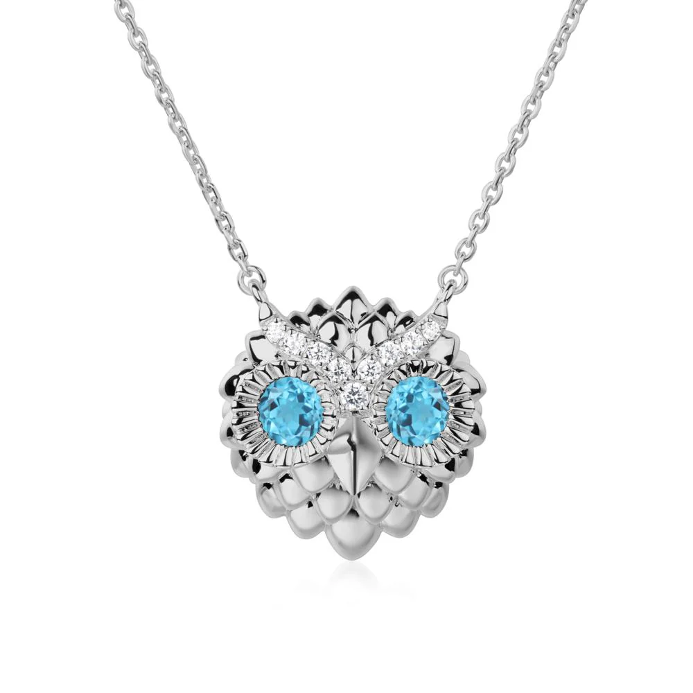 Swiss Blue Topaz Owl Necklace - Image 4