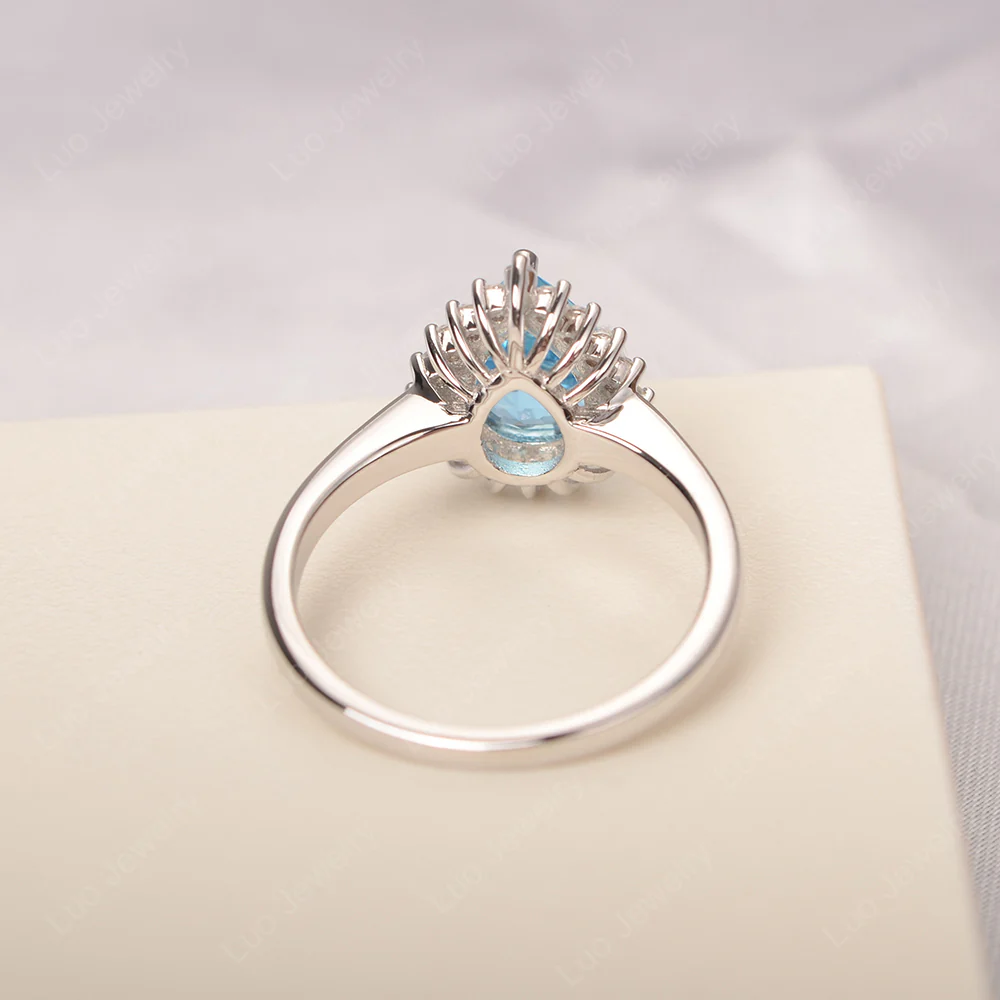 Swiss Blue Topaz Pear Shaped Halo Ring - Image 3