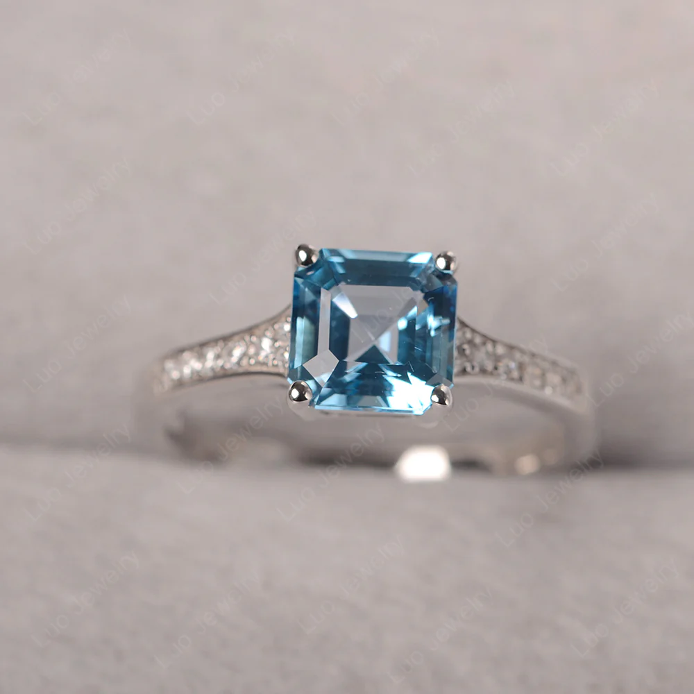 Swiss Blue Topaz Asscher Cut Ring