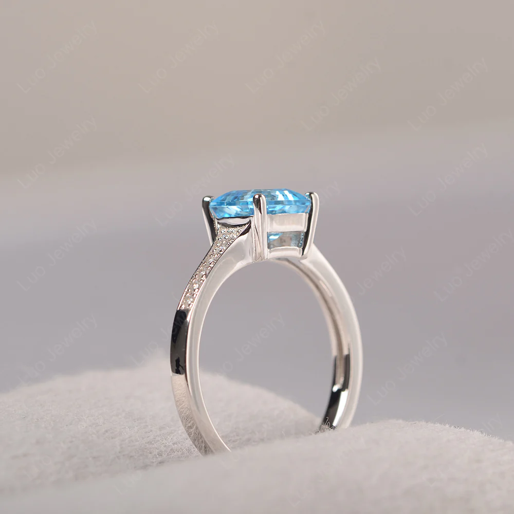Swiss Blue Topaz Asscher Cut Ring - Image 4
